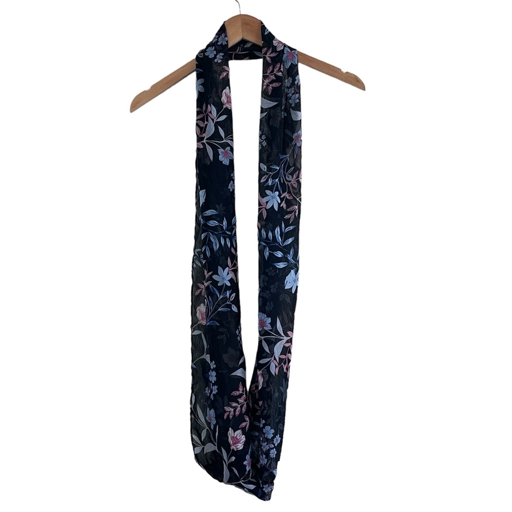 Blue floral airy lightweight infinity scarf wrap